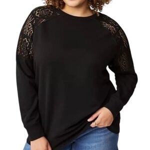 TORRID Crochet Shoulder Crew Neck Fleece Relaxed Raglan Sweatshirt NWT Size 1X
